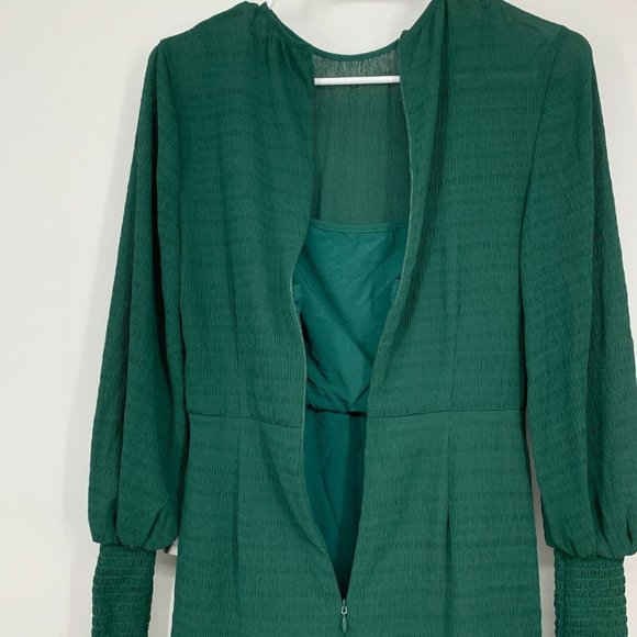 Chelsea 28 Dress Green Smocked Long Sleeve Ruffle Drop Waist Mini - Picture 11 of 12